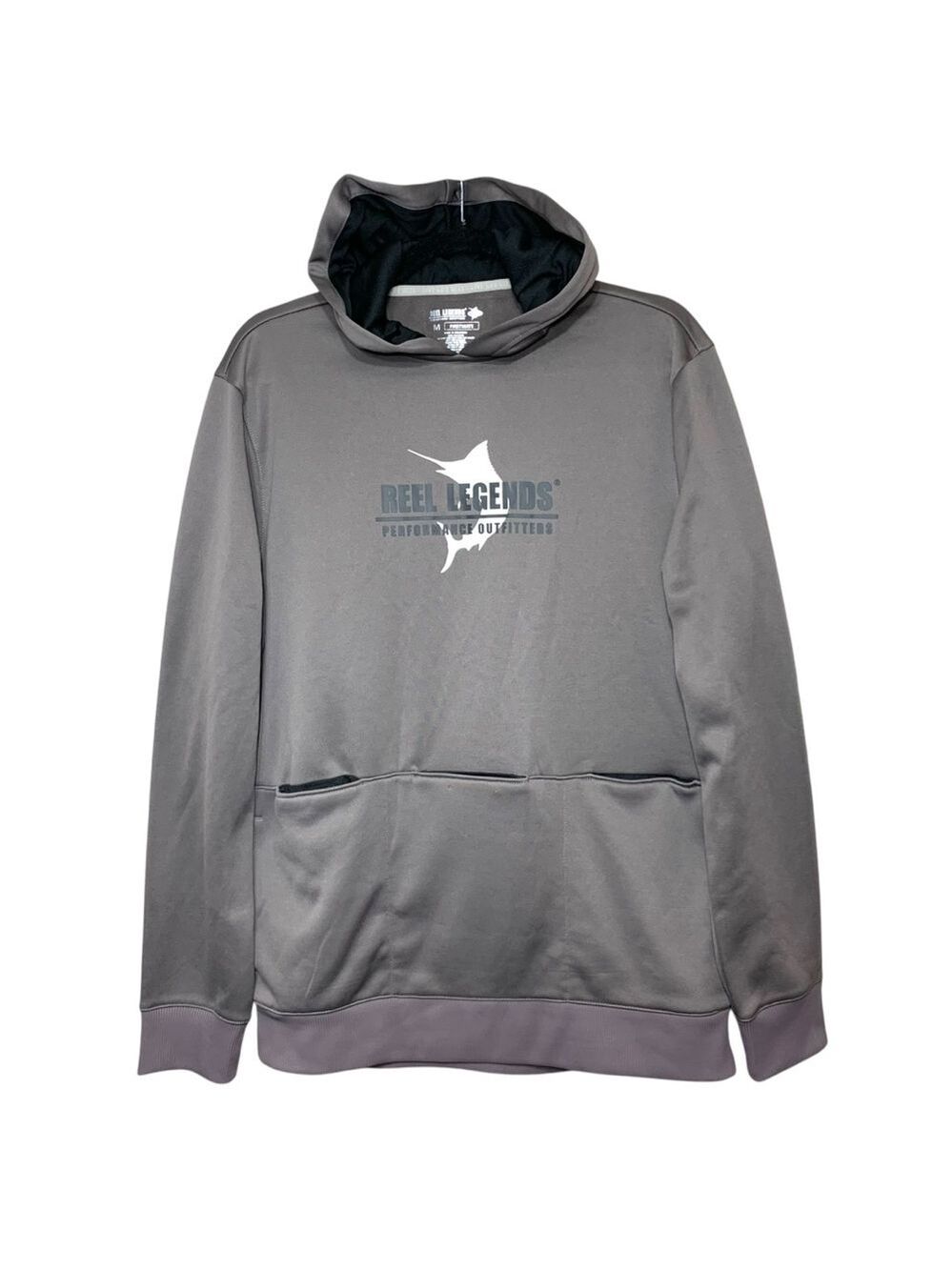 Reel Legends Fishing Hoodie Sweatshirt Sz M Gray Multi Pocket Hands Free UPF 50